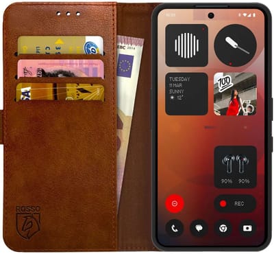 Rosso Element Geschikt voor Nothing Phone (3a) | Wallet Book Case | Portemonnee Hoesje | 3 Pasjes | Magneetsluiting | Stand Functie | Bruin