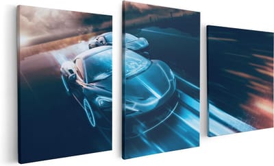 Artaza Canvas Schilderij Drieluik Twee Raceauto's - Abstract - 120x60 - Foto Op Canvas - Canvas Print