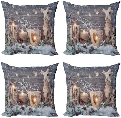 ABAKUHAUS Decoratiekussen 4-pack – 50x50 cm – dubbelzijdig bedrukt – khaki/grijs