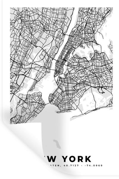 Muurstickers - Sticker Folie - New York - Stadskaart - Zwart Wit - Plattegrond - Kaart - 20x30 cm - Plakfolie - Muurstickers Kinderkamer - Zelfklevend Behang - Zelfklevend behangpapier - Stickerfolie