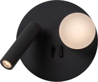Lucide MATIZ - Bedlamp / Wandlamp - Ø 16,5 cm - LED - 3000K - Met USB oplaadpunt - Zwart