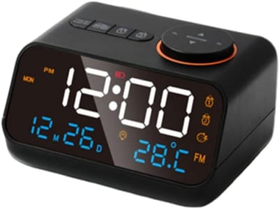 Klok met Temperatuur en Vochtigheid Sensor - FM Radio - Groot LED Display met Kalender - Ideaal voor Thuis - Zwart - Universeel Formaat - USB-1 stuk
