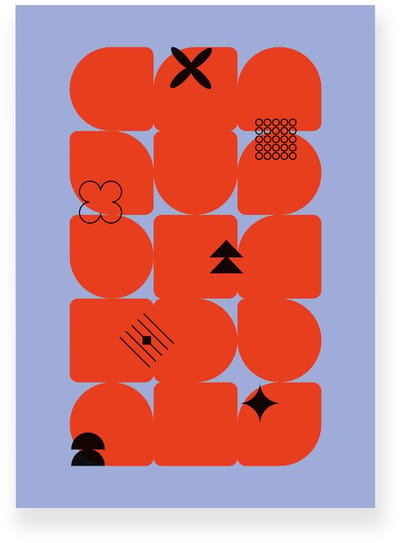 Poster 20x30 cm - Geometrische Vormen - Abstracte Symbolen - Oranjerood - Blauw - Minimalistisch - Grafisch - Muurdecoratie - Wanddecoratie