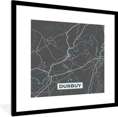 Fotolijst incl. Poster - Kaart – Plattegrond – Stadskaart – Durbuy – België - Grijs - 40x40 cm - Posterlijst