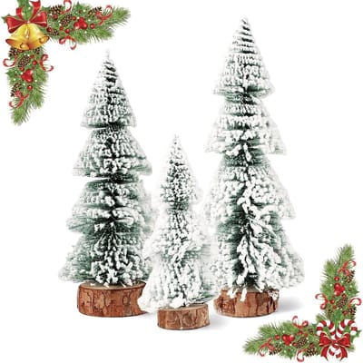 3 Stuks Mini Kunstkerstboom, Mini Groene Dennenboom met Sneeuweffect, voor Kerstdecoratie, Tafeldecoratie, Etalage