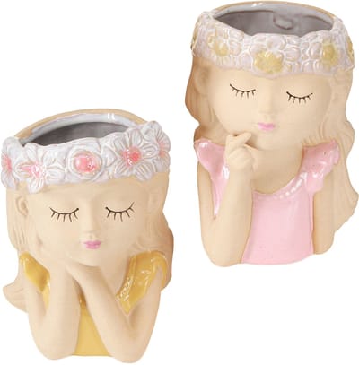 Decoratieve vaas keramiek plantenbak meisje Ø7,5cm H16cm 2 stuks