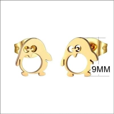 Aramat Jewels | Oorbellen | Schattige Stalen Pinguïn Oorstekers | Goudkleurig | |9mm | Staal | Kinderen | Verkleurd niet