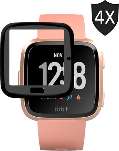 4x Screenprotector geschikt voor Fitbit Versa - Glazen Gehard Full Screen Cover Volledig Beeld