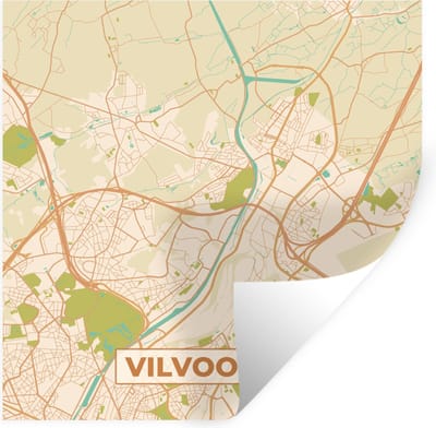 Muurstickers - Sticker Folie - Vilvoorde - Vintage - Kaart - Stadskaart - Plattegrond - 100x100 cm - Plakfolie - Muurstickers Kinderkamer - Zelfklevend Behang XXL - Zelfklevend behangpapier - Stickerfolie