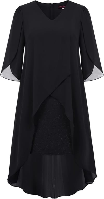 Cocktailjurk voor dames in grote maten met chiffon cape en V-hals