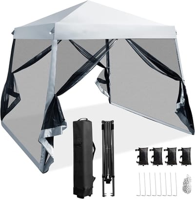 KOMFOTTEU 3 x 3 m pop-up tuinpaviljoen, van Oxford met metalen frame, in hoogte verstelbare partytent met muggennet voor zonwering, opvouwbare pagodentent met tas, voor tuin, terras, park