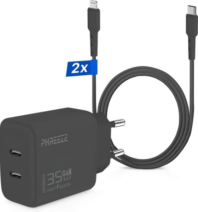 35w snellader geschikt voor iPhone 14, 13, 12, 11, X, Xr, Xs, Pro, Max - 2 meter - oplader - oplaadkabel - adapter - stekker - blokje - set