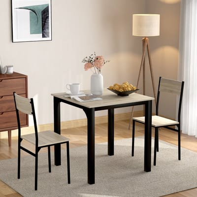 DESMIU Eetkamerset - Minimalistisch Ontwerp Met Tafel En Stoelen - Voor Balkon Keuken En Woonkamer - Metaal En MDF - Naturel - 70x70x75 Cm