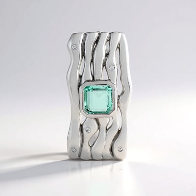 Cavill - Zilveren Hanger 925 Sterling Zilver Platina Geplateerd - Paraiba Smaragd 0,99 ct - 5 Cambodjaanse Zirkonias 0,03 ct - Elegante stijl