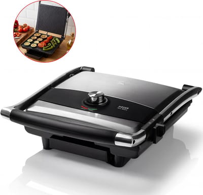 Haeger New Bistro Contactgrill - 2000W - XXL 27x30 cm - Tosti Apparaat - Grill Apparaat - Tosti Ijzer - Panini - RVS