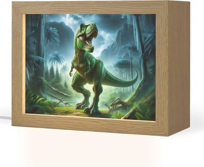 Nachtlampje 20x15 cm - Kinder lampje - Dino - Jongens - Groen - Blauw - T-Rex - Tafellamp kinderkamer - Slaapkamer lamp - Bedlamp kinderen - Kinderlampje stopcontact - Wandlamp babykamer - Nachtlampjes