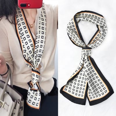 Zijden sjaal-stijl zijden sjaal voor dames - Kleurblokkenprint - Fris en delicaat - Decoratieve shawl over shirts -06，14*150CM