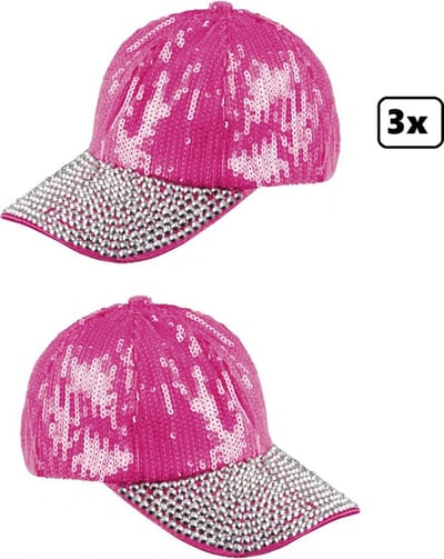 3x Luxe Pet roze pailletten met diamantje - Festival thema feest party party glitter and glamour