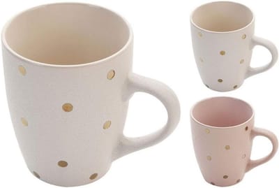 Set van 6 getextureerde koffiemokken met gouden stippen - Wit of Roze