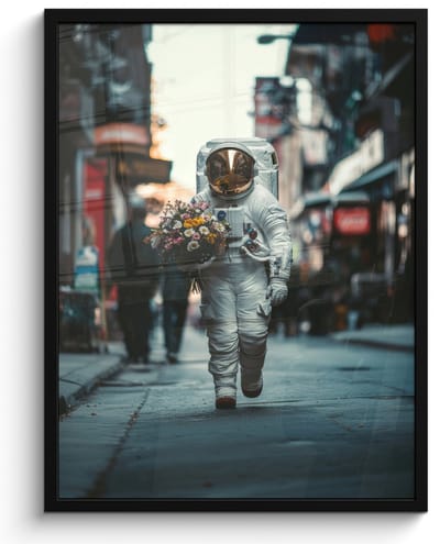 Poster in lijst - Fotolijst 60x80 cm - Posters - Boeket - Bloemen - Kleurrijk - Astronaut - Posterlijst zwart - Decoratie - Wanddecoratie woonkamer - Muurdecoratie slaapkamer