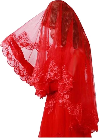 Bruidssluier - Bruiloft Accessoire - Bruids Make-over - Klassiek Kant Design - 22 cm - Rood