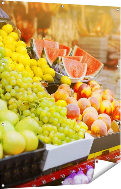 Gards Tuinposter Vers Fruit op de Markt - 90x120 cm - Tuindoek - Tuindecoratie - Wanddecoratie buiten - Tuinschilderij