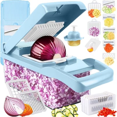 Daity 16-in-1 groentehakker - snijmachine - groenterasp - voedselhakker met bak - groentehakker en uiensla-spiraalsnijder (essentiële gadgets voor huis en keuken)