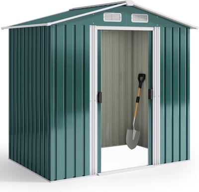 Houten Tuinhuis 184x119x186 cm – Metalen Opberghok met Lessenaarsdak en Schuifdeur