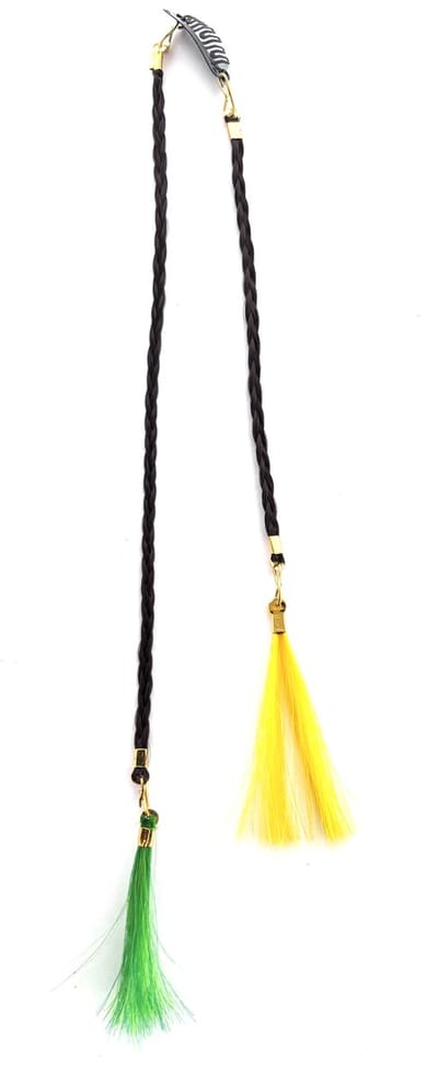 Haar Vlechtje 2x op clips met veer groen geel 24 cm - Haar Clip - Ibiza - Haar Extension - Haarsieraad - Haaraccessoires - Feest - Kerstmis - Verjaardag - Meisje - Verjaardag - Sinterklaas - Schoen cadeau - Haarversiering - Carnaval - Trendy