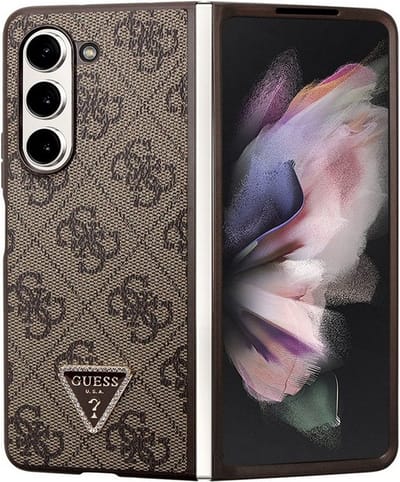 GUESS Leather 4G Triangle Strass case for Samsung Galaxy Z Fold 5 - brown