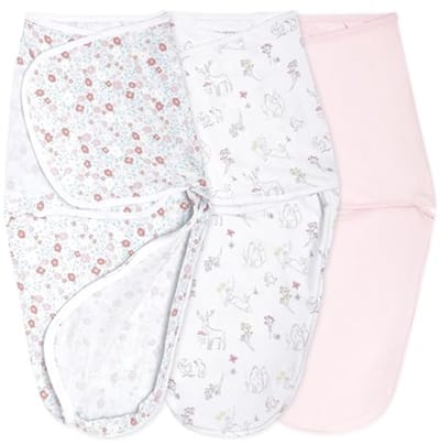 Easy Swaddle Wrap - Katoen Gebreide Baby Inbakeren Slaapzak voor Pasgeborenen (0-3 Maanden) - 3 Pack - Sprookjesbloemen
