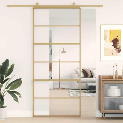 vidaXL - Schuifdeur - 90x205 - cm - helder - ESG-glas - en - aluminium - goudkleurig
