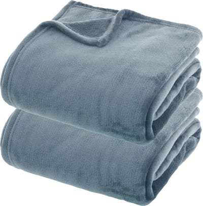 Atmosphera fleece dekens/fleeceplaids - 2x - ijsblauw - 180 x 230 cm - polyester - Molton Bankdeken
