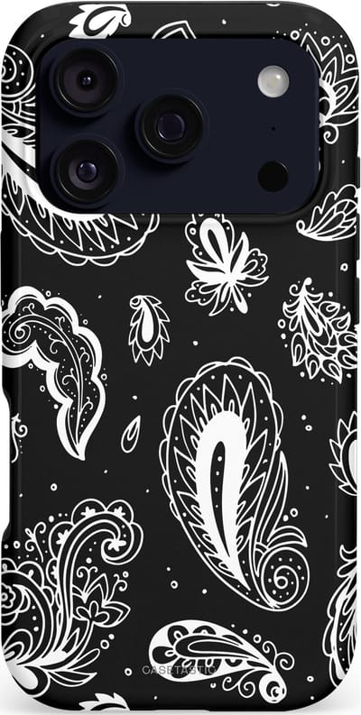 Casetastic hoesje geschikt voor Apple iPhone 17 Pro - MagSafe - Dubbellaagse bescherming - Paisley pracht - Fashion Case - Zwart Grijs