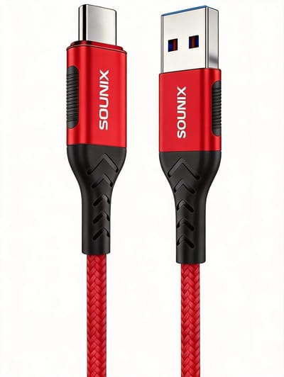 Sounix USB C kabel - USB 3.1 naar USB C - 3A60W Snellader - 10Gbps datakabel - 2 Meter - Geschikt voor smartphone en laptop - Nylon - Rood