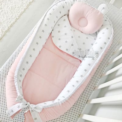 SNS Baby - Babynestje en Hoofdkussen- Poeder - 74 x 40 cm