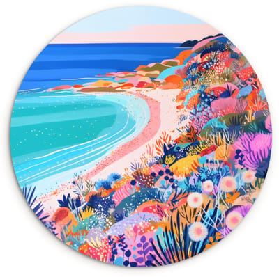 WallCircle® Wandcirkel 120x120 cm - Muurcirkel Bloemenweide - Zee - Zomers - Muurdecoratie woonkamer - Wanddecoratie slaapkamer - Kamer decoratie accessoires - Ronde schilderijen XXL