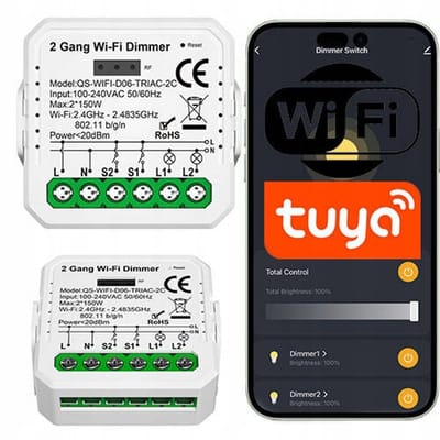 Mini WiFi Dimmer 2 Kanaals Lichtcontroller Tuya Inbouw