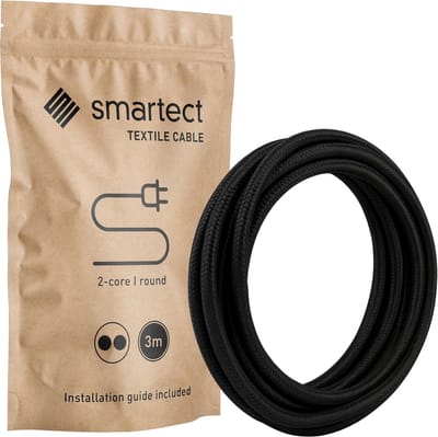 Textiel Elektrische Kabel Zwart 3 Meter - Stof Omwikkelde Snoer voor Lampen en DIY