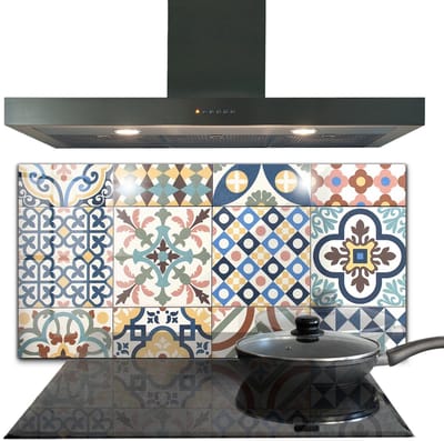 Tulup Achterwand Keuken - Portugese mozaïekornamenten Spatscherm Keuken - 100 x 50 cm - Blauw Achterwand Keuken Glas - Texturen en Patronen Spatplaat Keuken - Kookplaat achterwand - Kookplaatachterwanden