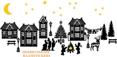 Raamsticker set herbruikbaar huisjes - kersttafereel | Rosami Decoratiestickers