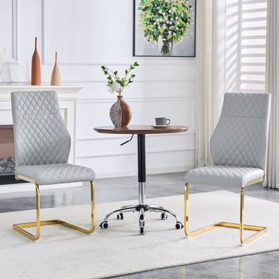 MIVRAY Eetkamerstoel 100 Cm - Set Van 2 Met Hoge Rugleuning - Voor Eetkamer En Woonkamer - Metaal Kunstleer Lichtgrijs