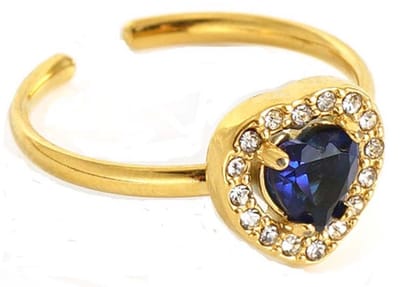 Ring - Hart met Zirkonia - RVS - One Size - Goudkleurig en Blauw – valentijn – cadeau