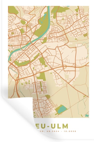 Muurstickers - Sticker Folie - Stadskaart - Neu-Ulm - Kaart - Plattegrond - Vintage - 20x30 cm - Plakfolie - Muurstickers Kinderkamer - Zelfklevend Behang - Zelfklevend behangpapier - Stickerfolie
