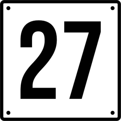 Huisnummerbord 27 - Incl. Schroeven en Pluggen – Acrylaat - 10 x 10 cm - Wit met Zwart