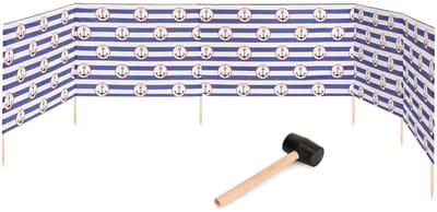 Garronda 6m Strand Windscherm Met Stokken - Windscherm Strand – Windscherm – Rubberen hamer – Strepen/Anchor-2 – GD-EX-Wb-6m
