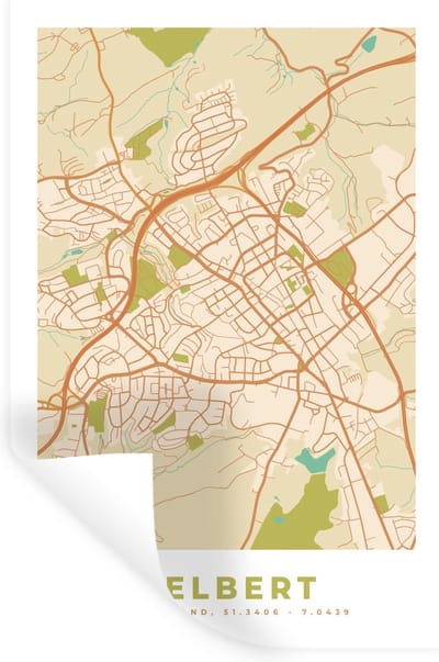 Muurstickers - Sticker Folie - Velbert - Plattegrond - Kaart - Stadskaart - Vintage - 20x30 cm - Plakfolie - Muurstickers Kinderkamer - Zelfklevend Behang - Zelfklevend behangpapier - Stickerfolie