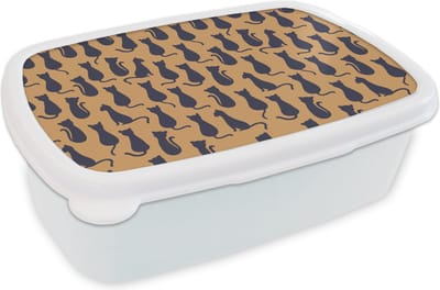 Broodtrommel Wit - Lunchbox - Brooddoos - Patroon - Kat - Silhouette - Jongens - Meisjes - Kinderen- Kind - 18x12x6 cm - Volwassenen