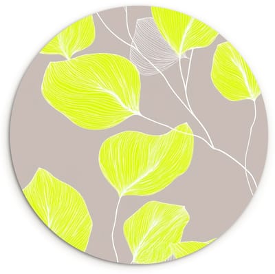 WallCircle® Wandcirkel 120x120 cm - Muurcirkel Bladeren - Neon - Geel - Lijnen - Muurdecoratie woonkamer - Wanddecoratie slaapkamer - Kamer decoratie accessoires - Ronde schilderijen XXL
