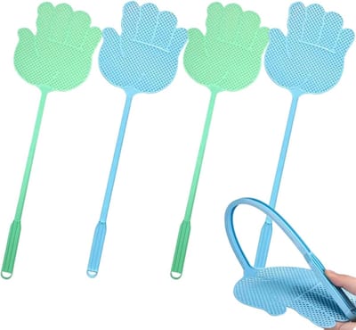 vliegenmepper 4 stuks vliegenmepper plastic vliegenmepper multipack, lange hand vliegenvleugelmepers, outdoor mepper voor thuis, lange steel bug voor binnen, handvormig